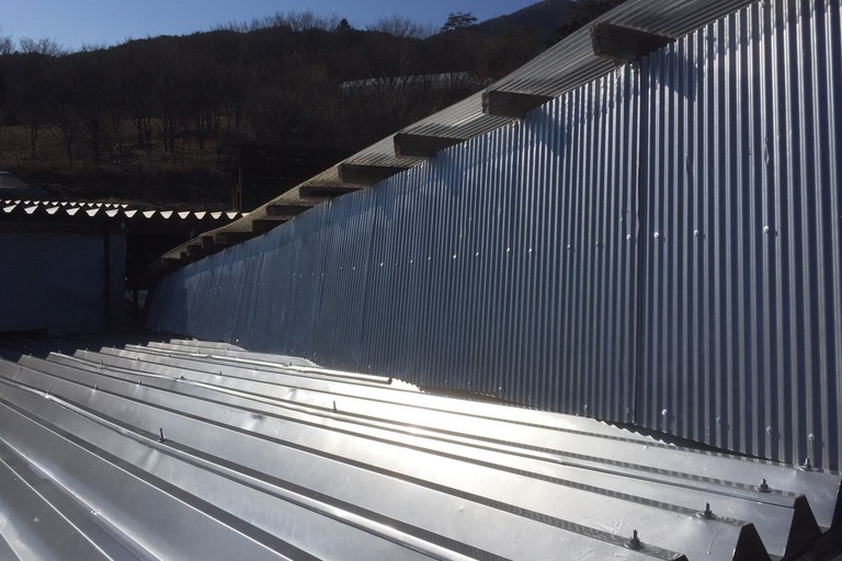 <p>牛舎の折半屋根は、高圧洗浄で汚れや劣化した塗膜を除去し、ボルト部分には錆止め処理を実施。その後、シリコン2液塗料を2回吹き付けて仕上げました。<br>

1棟目約463㎡、2棟目約476㎡の広い折半屋根を丁寧に施工し、付属屋根約20㎡も同様に塗装。さらに倉庫の波トタン屋根約73㎡は高圧洗浄後、シリコン2液塗料を1回吹き付けて仕上げています。屋根全体の防錆性・耐候性を高め、長期的な保護につながる施工となりました。<br>

使用材料・施工内容<br>
＊牛舎折半屋根：約463㎡・約476㎡<br>
＊高圧洗浄・ボルト錆止め処理<br>
＊シリコン2液塗装 2回吹き付け<br>
＊付属屋根：約20㎡<br>
＊倉庫波トタン屋根：約73㎡<br>
＊高圧洗浄・シリコン2液塗装</p><p><br></p>