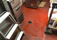 【飯田市中央通り】店舗 肉のまるやま 厨房床 防塵塗装部分補修工事（フロアートップ8500仕様）