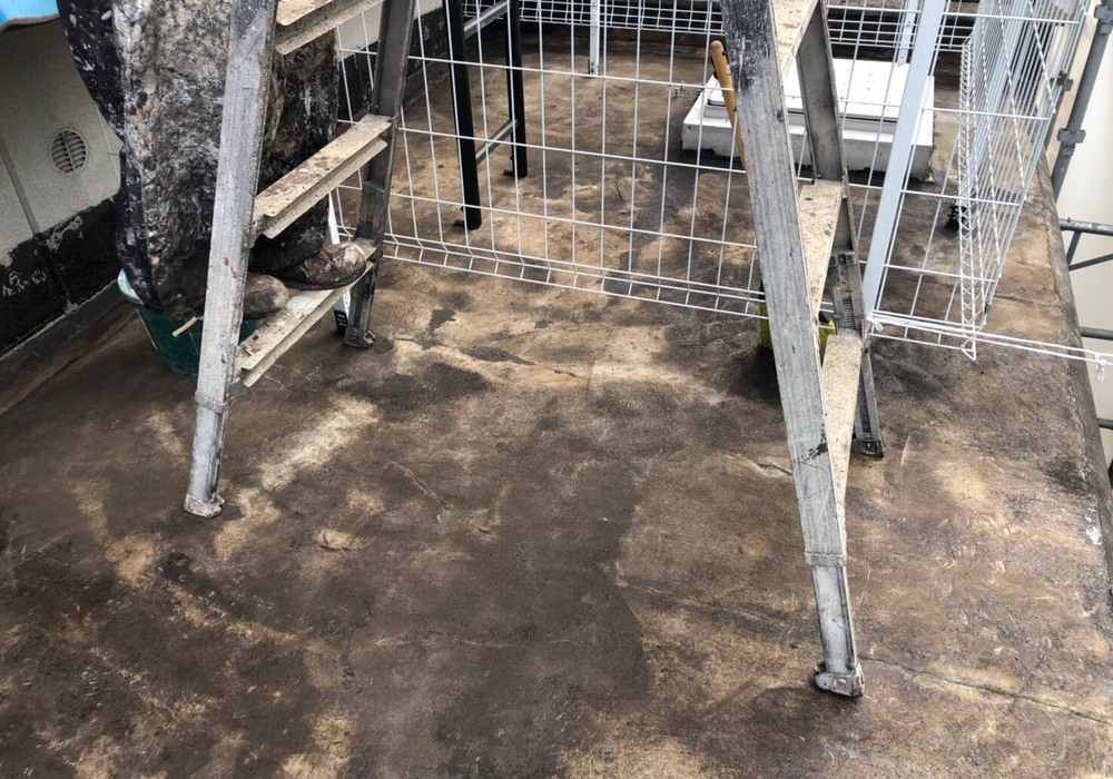 【飯田市追手町】天空の城 三宜亭 非常階段 屋上防水工事（防水X-2密着工法）