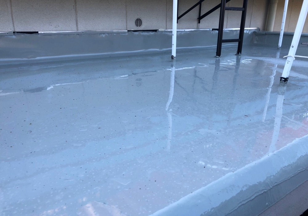 【飯田市追手町】天空の城 三宜亭 非常階段 屋上防水工事（防水X-2密着工法）